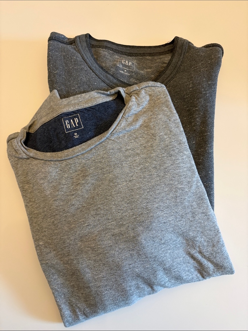 2-4-1 GAP Men's Crewneck Tee Duo in Light Gray and Charcoal. Good used condition